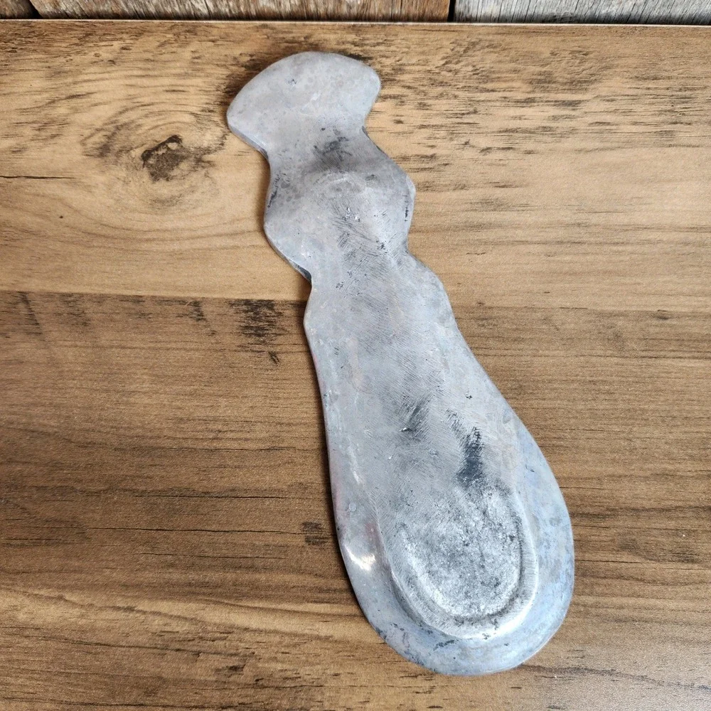 Vintage Cast Aluminum Chef Spoon Rest Silver Tone Metal